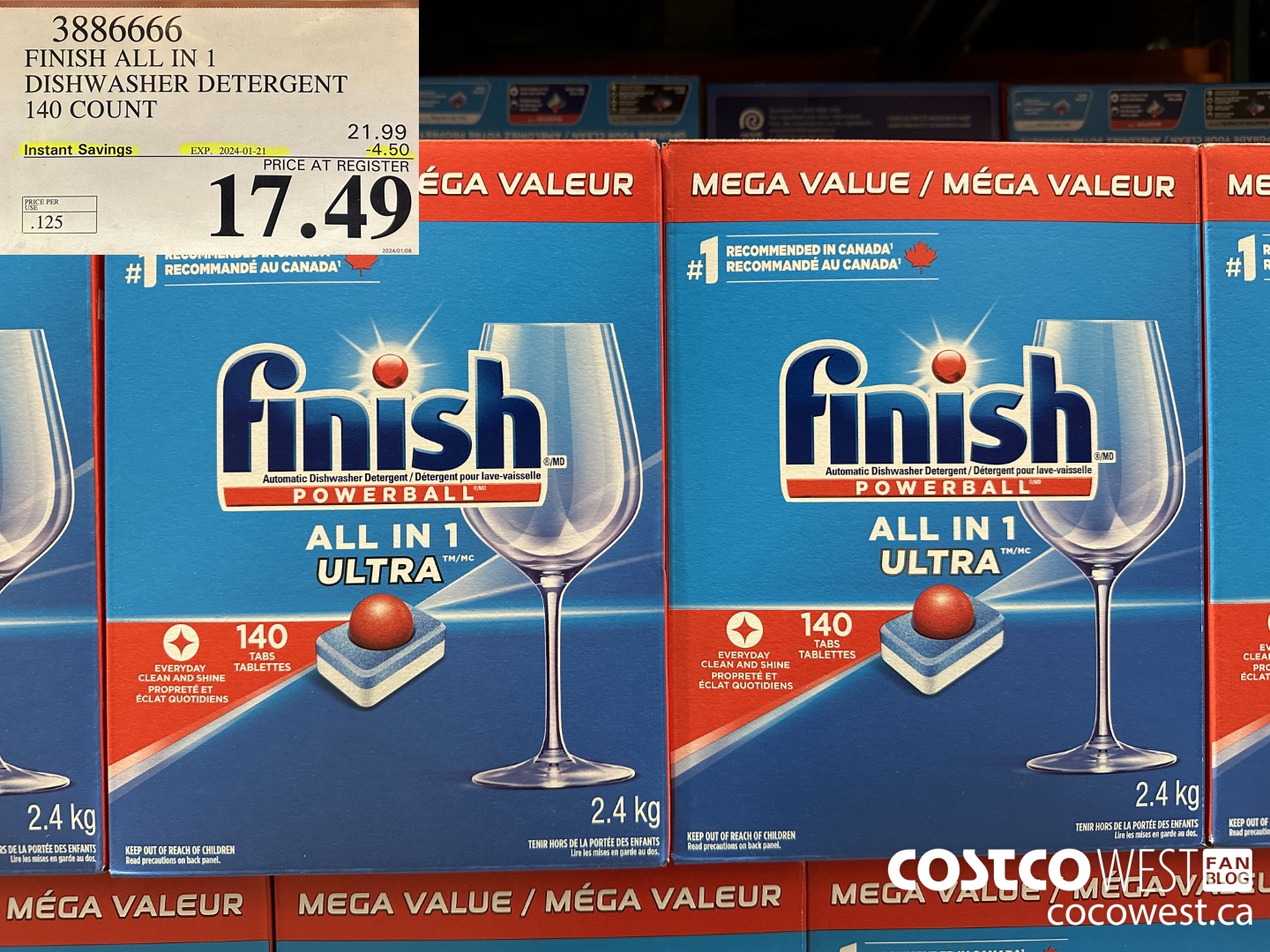 3886666 FINISH ALL IN 1 DISHWASHER DETERGENT 140 COUNT ($4.50 INSTANT SAVINGS EXPIRES ON 2024-01-21) $17.49