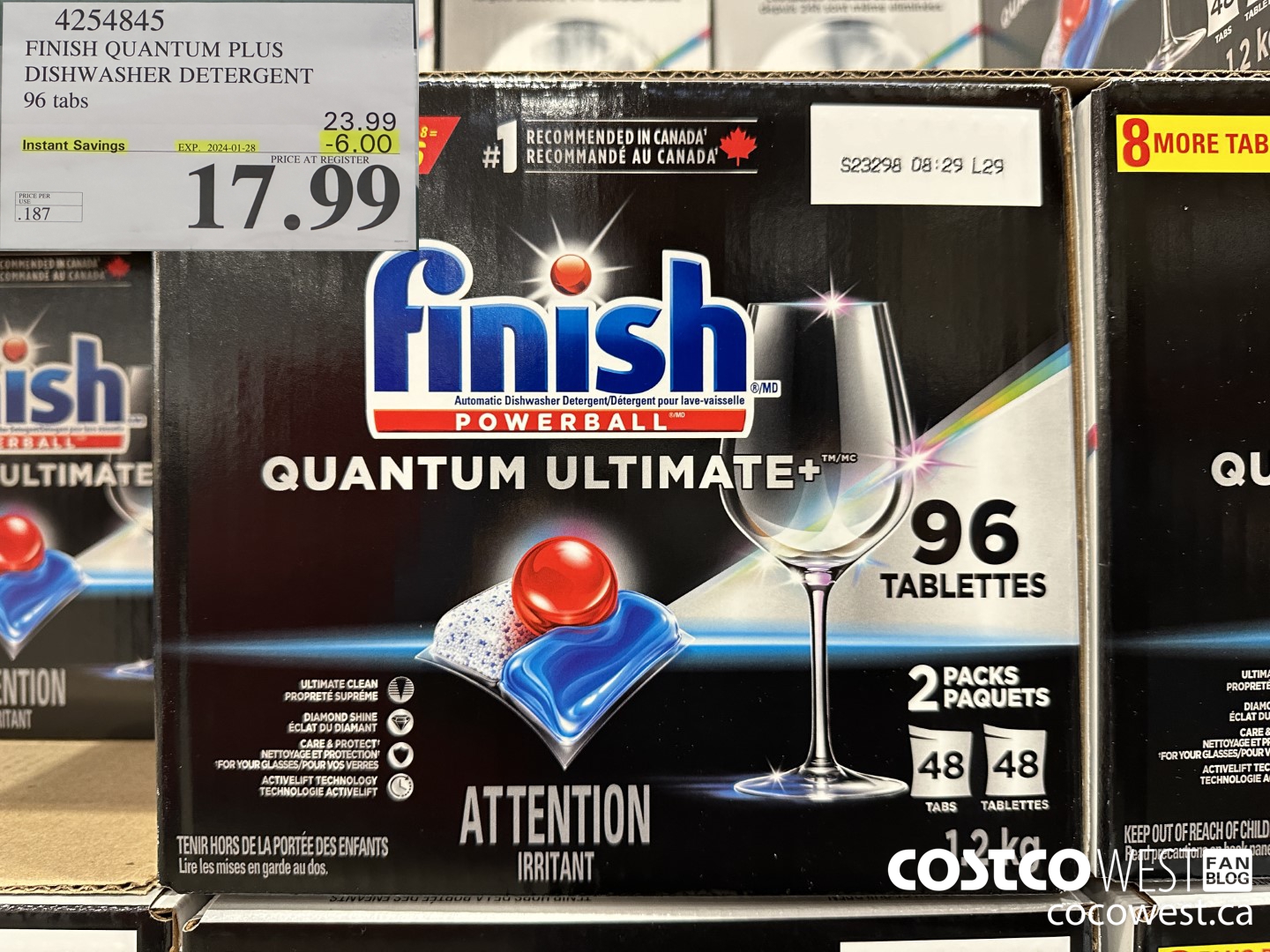 4254845 FINISH QUANTUM PLUS DISHWASHER DETERGENT 96 TABS ($6.00 INSTANT SAVINGS EXPIRES ON 2024-01-28) $17.99