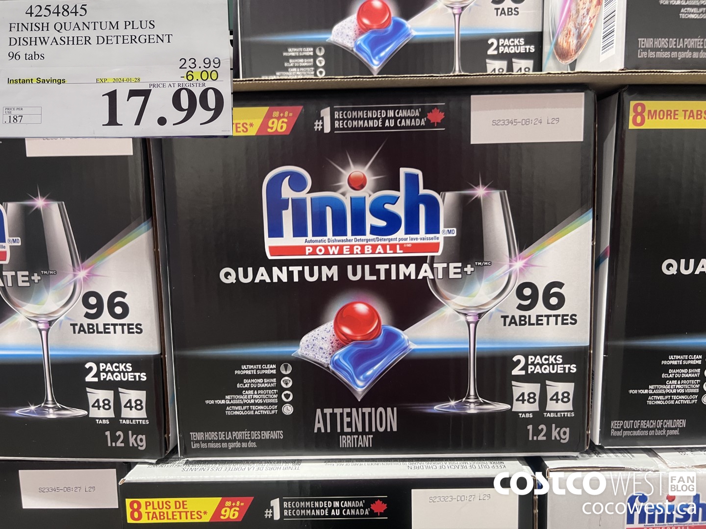4254845 FINISH QUANTUM PLUS DISHWASHER DETERGENT 96 TABS ($6.00 INSTANT SAVINGS EXPIRES ON 2024-01-28) $17.99