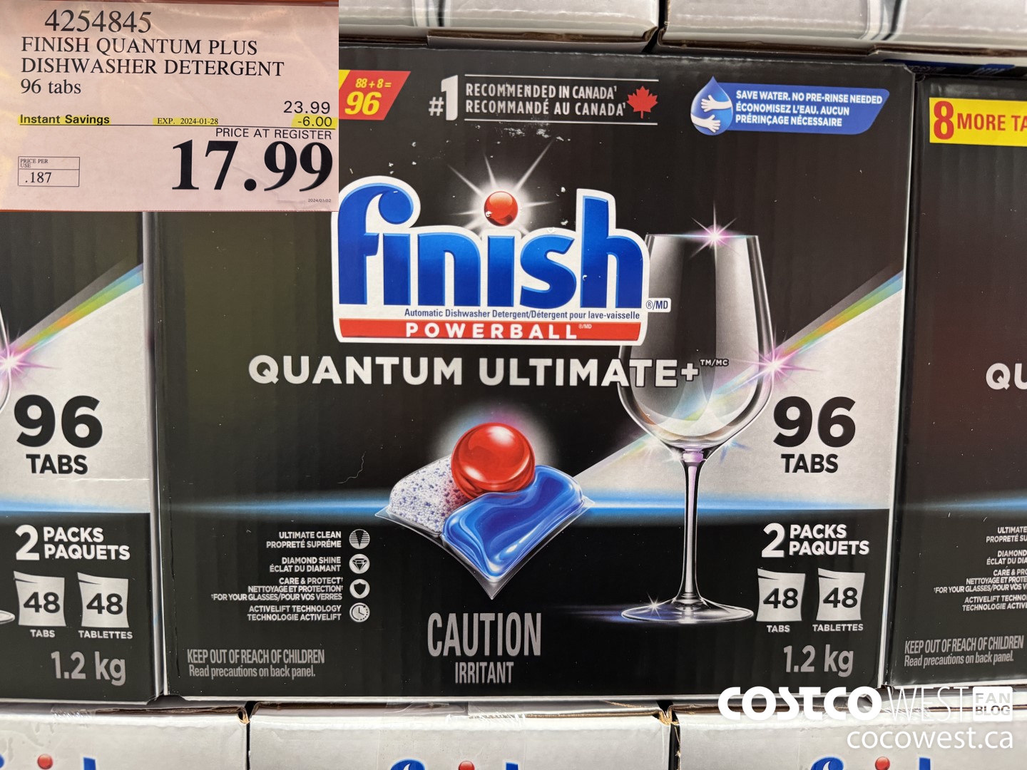 4254845 FINISH QUANTUM PLUS DISHWASHER DETERGENT 96 TABS ($6.00 INSTANT SAVINGS EXPIRES ON 2024-01-28) $17.99