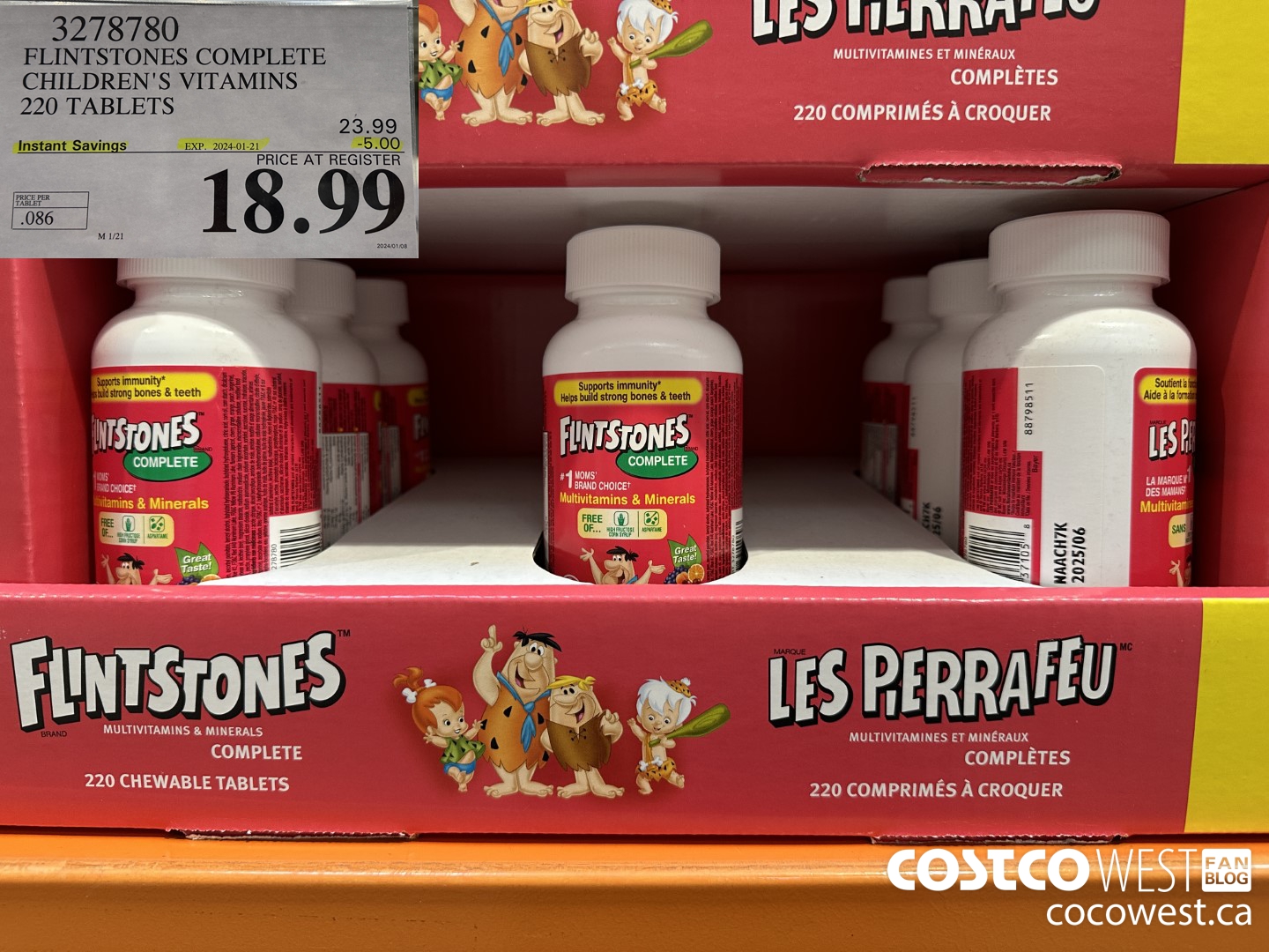 3278780 FLINTSTONES COMPLETE CHILDREN'S VITAMINS 220 TABLETS ($5.00 INSTANT SAVINGS EXPIRES ON 2024-01-21) $18.99