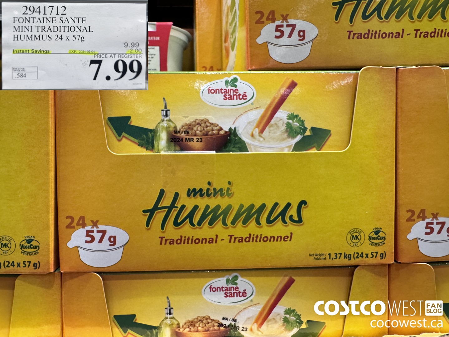 2941712 FONTAINE SANTE MINI TRADITIONAL HUMMUS 24 X 57 G ($2.00 INSTANT SAVINGS EXPIRES ON 2024-02-04) $7.99