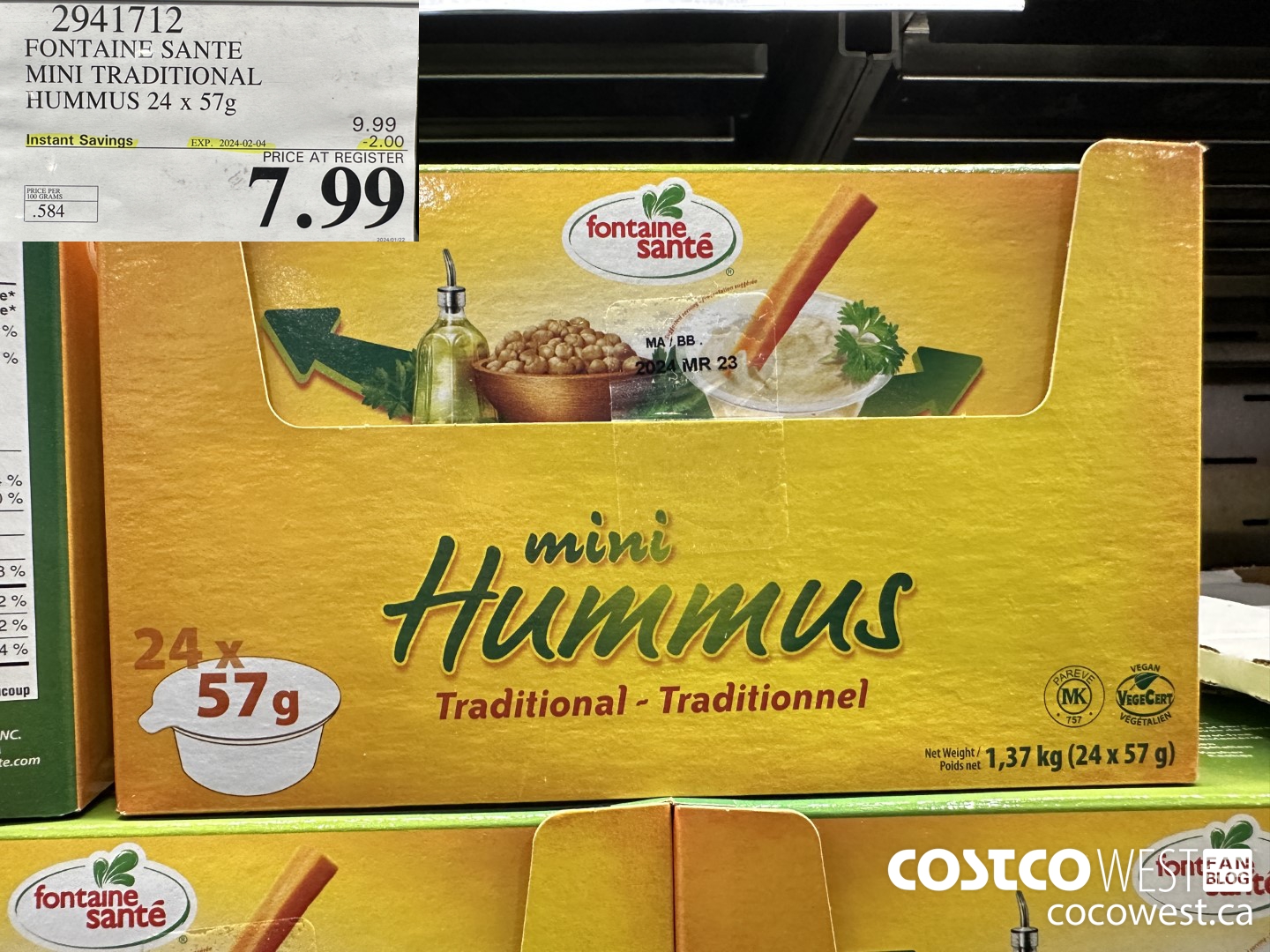 2941712 FONTAINE SANTE MINI TRADITIONAL HUMMUS 24 X 57 G ($2.00 INSTANT SAVINGS EXPIRES ON 2024-02-04) $7.99