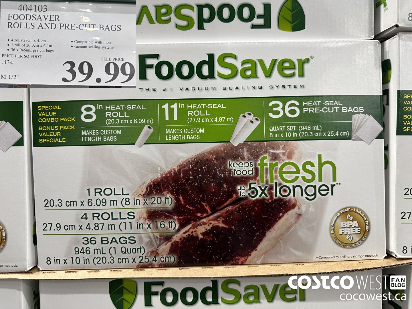 404103 FOODSAVER ROLLS AND PRE-CUT BAGS $39.99