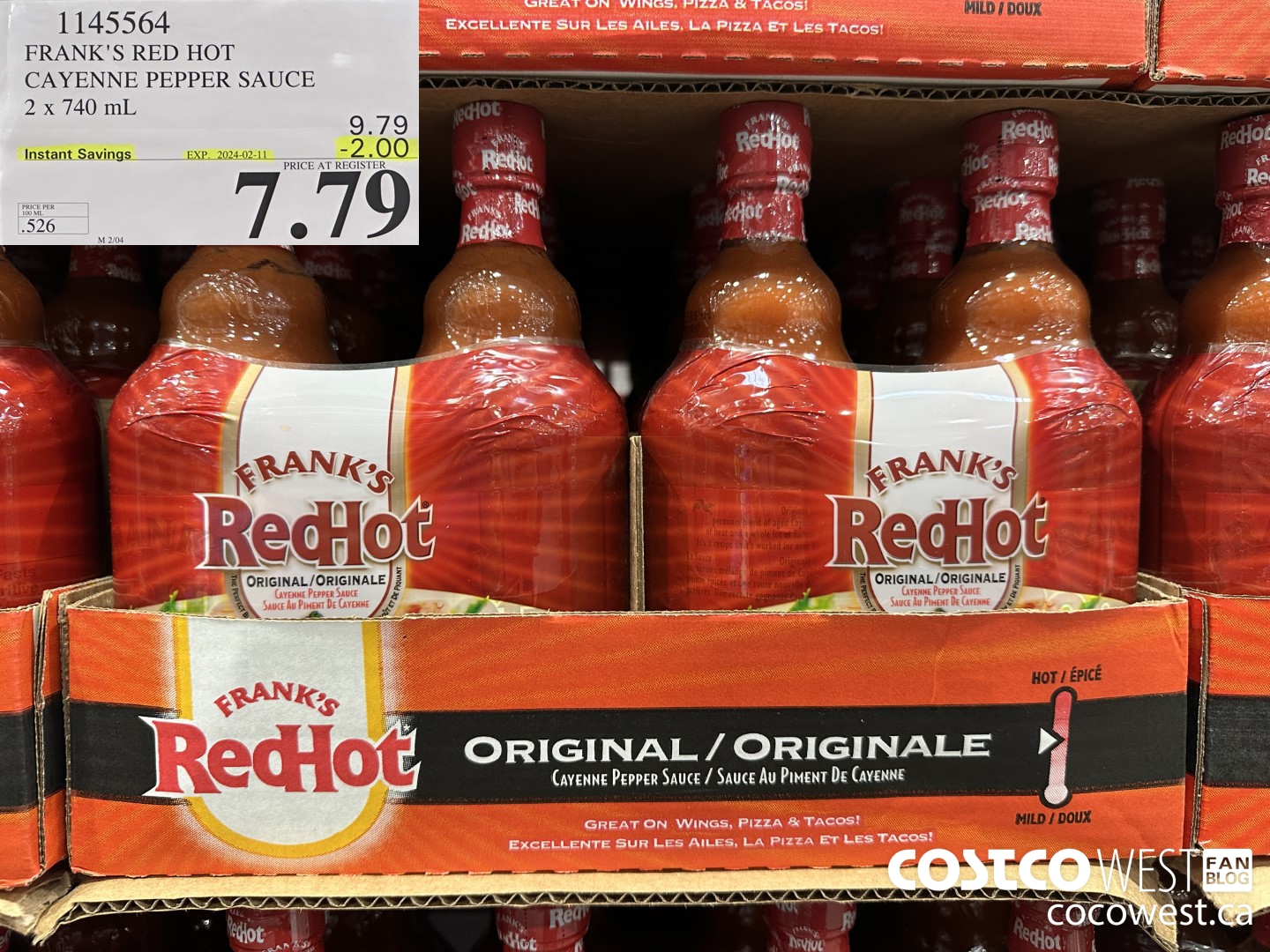 1145564 FRANKS RED HOT CAYENNE PEPPER SAUCE 2 x 740 mL ($2.00 INSTANT SAVINGS EXPIRES ON 2024-02-11) $7.79