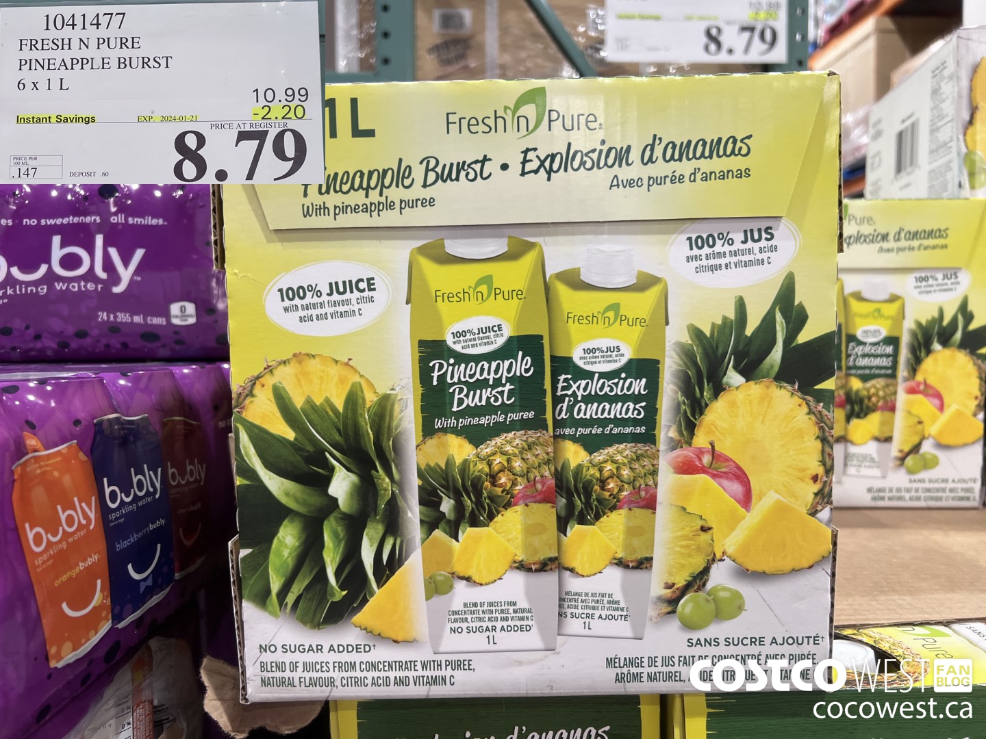 1041477 FRESH N PURE PINEAPPLE BURST 6 x 1 L ($2.20 INSTANT SAVINGS EXPIRES ON 2024-01-21) $8.79
