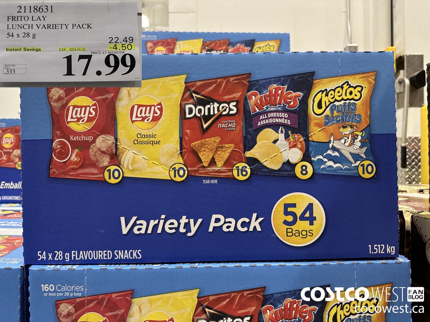 2118631 FRITO LAY LUNCH VARIETY PACK 54 X 28 G ($4.50 INSTANT SAVINGS EXPIRES ON 2024-01-21) $17.99