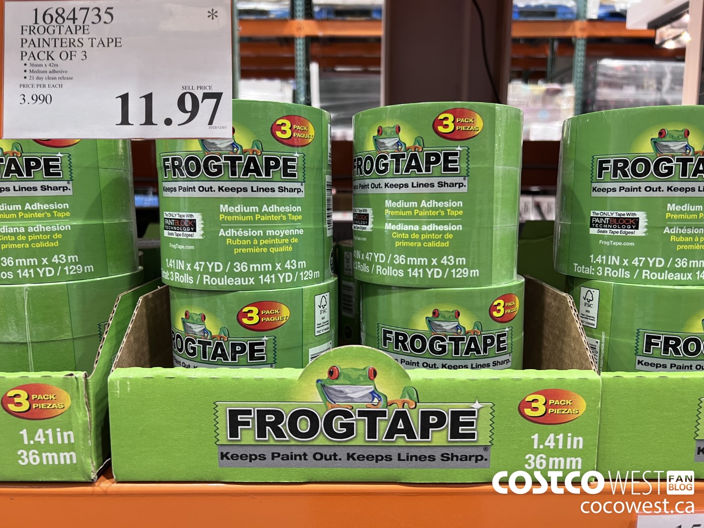 1684735 FROGTAPE PAINTERS TAPE PACK OF 3 $11.97