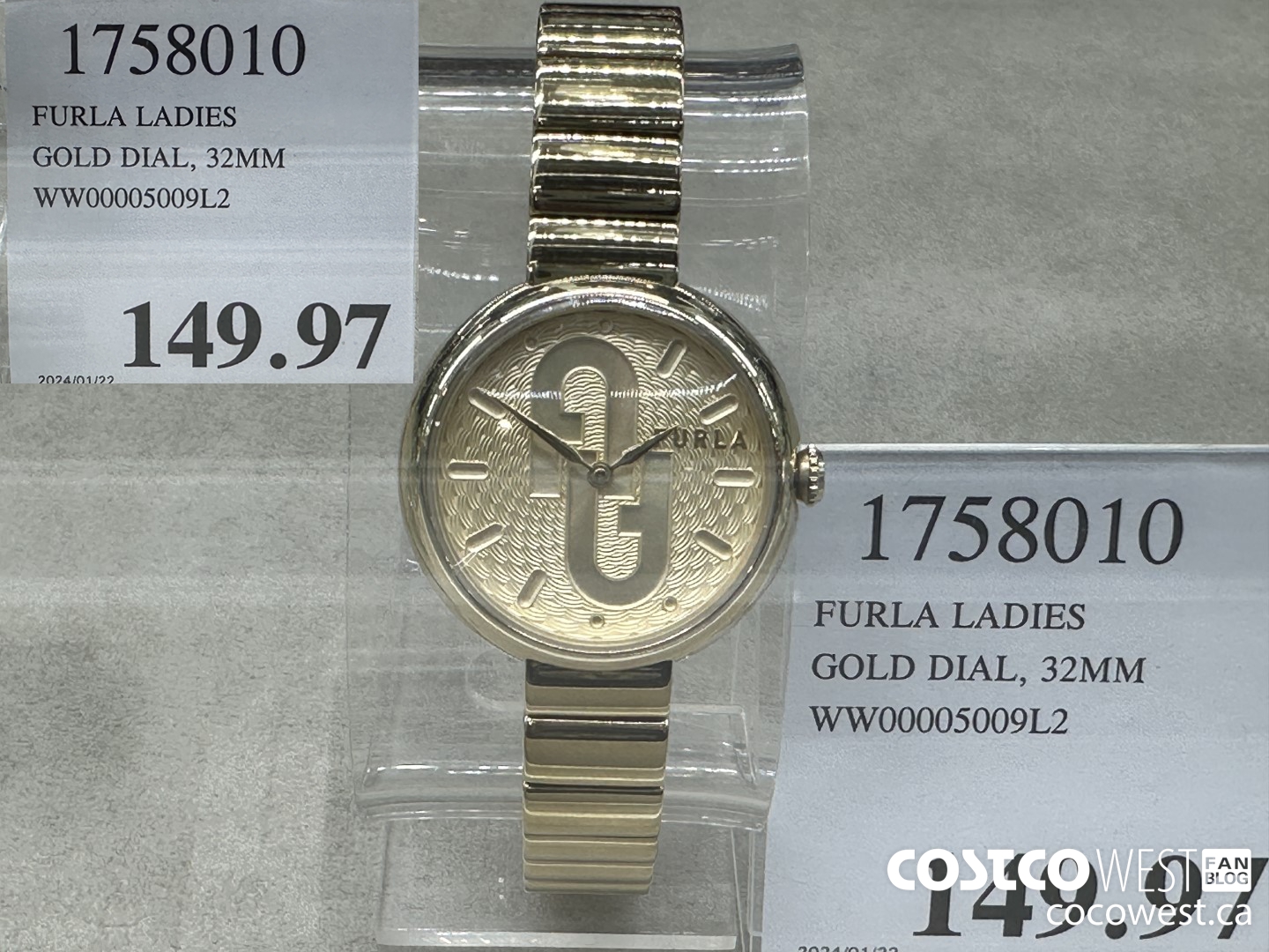 1758010 FURLA LADIES GOLD DIAL, 32MM WW00005009L2 $149.97