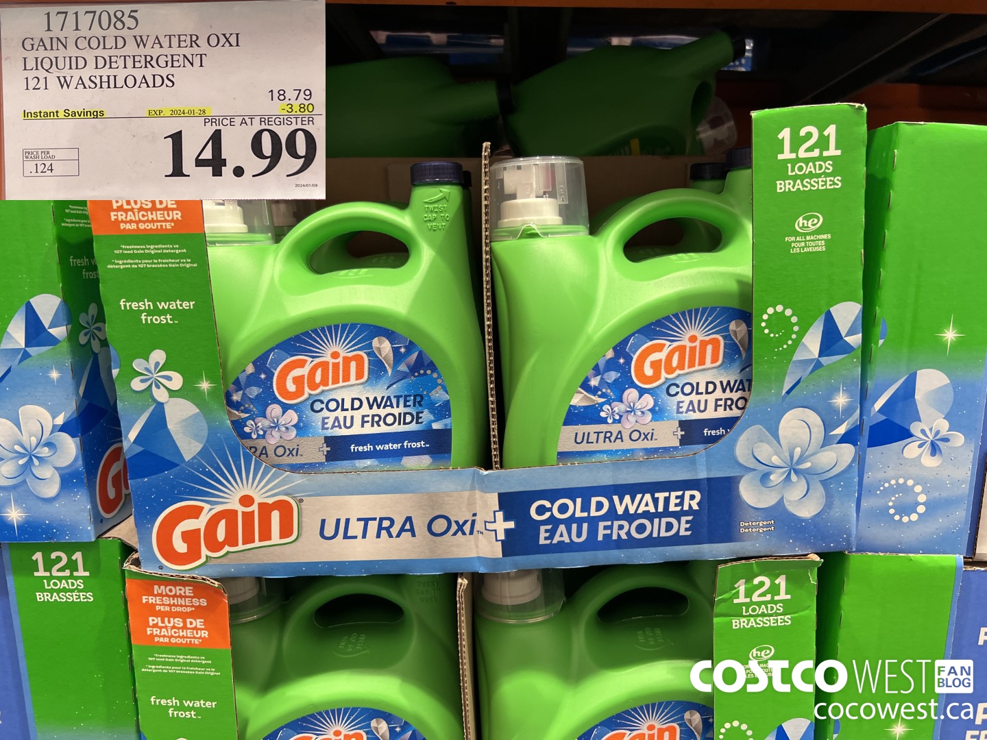 1717085 GAIN COLD WATER OXI LIQUID DETERGENT 121 WASHLOADS ($3.80 INSTANT SAVINGS EXPIRES ON 2024-01-28) $14.99