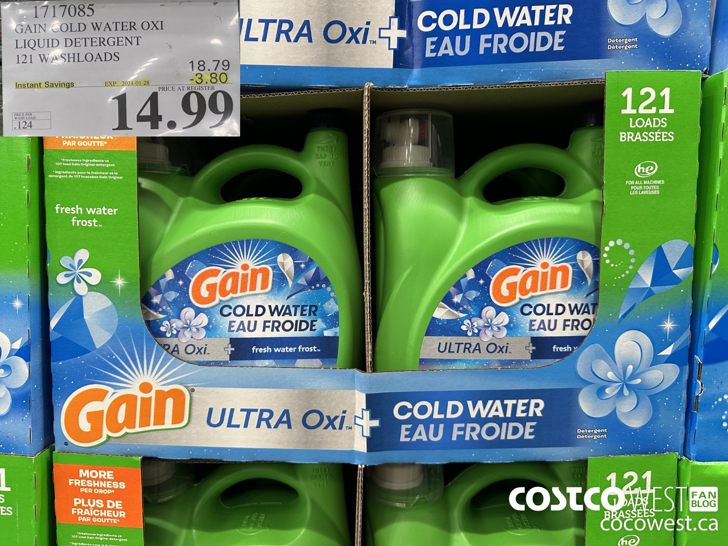1717085 GAIN COLD WATER OXI LIQUID DETERGENT 121 WASHLOADS ($3.80 INSTANT SAVINGS EXPIRES ON 2024-01-28) $14.99