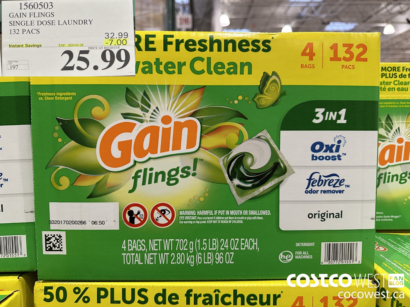 1560503 GAIN FLINGS SINGLE DOSE LAUNDRY 132 pacs ($7.00 INSTANT SAVINGS EXPIRES ON 2024-01-28) $25.99
