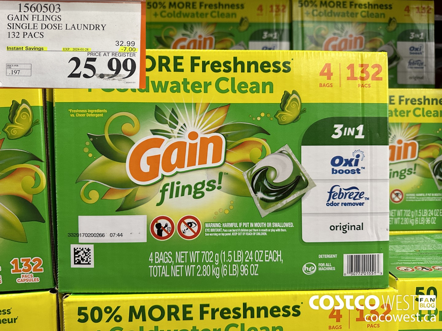 1560503 GAIN FLINGS SINGLE DOSE LAUNDRY 132 pacs ($7.00 INSTANT SAVINGS EXPIRES ON 2024-01-28) $25.99