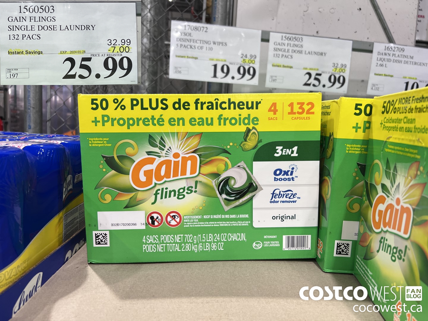 1560503 GAIN FLINGS SINGLE DOSE LAUNDRY 132 pacs ($7.00 INSTANT SAVINGS EXPIRES ON 2024-01-28) $25.99