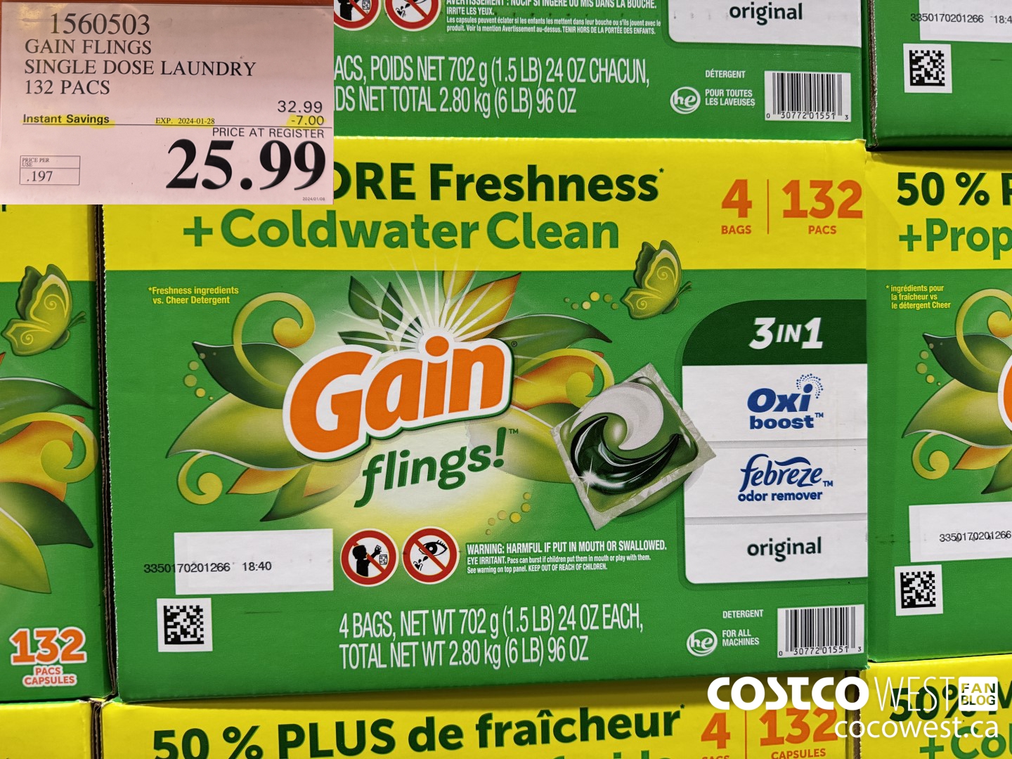 1560503 GAIN FLINGS SINGLE DOSE LAUNDRY 132 pacs ($7.00 INSTANT SAVINGS EXPIRES ON 2024-01-28) $25.99
