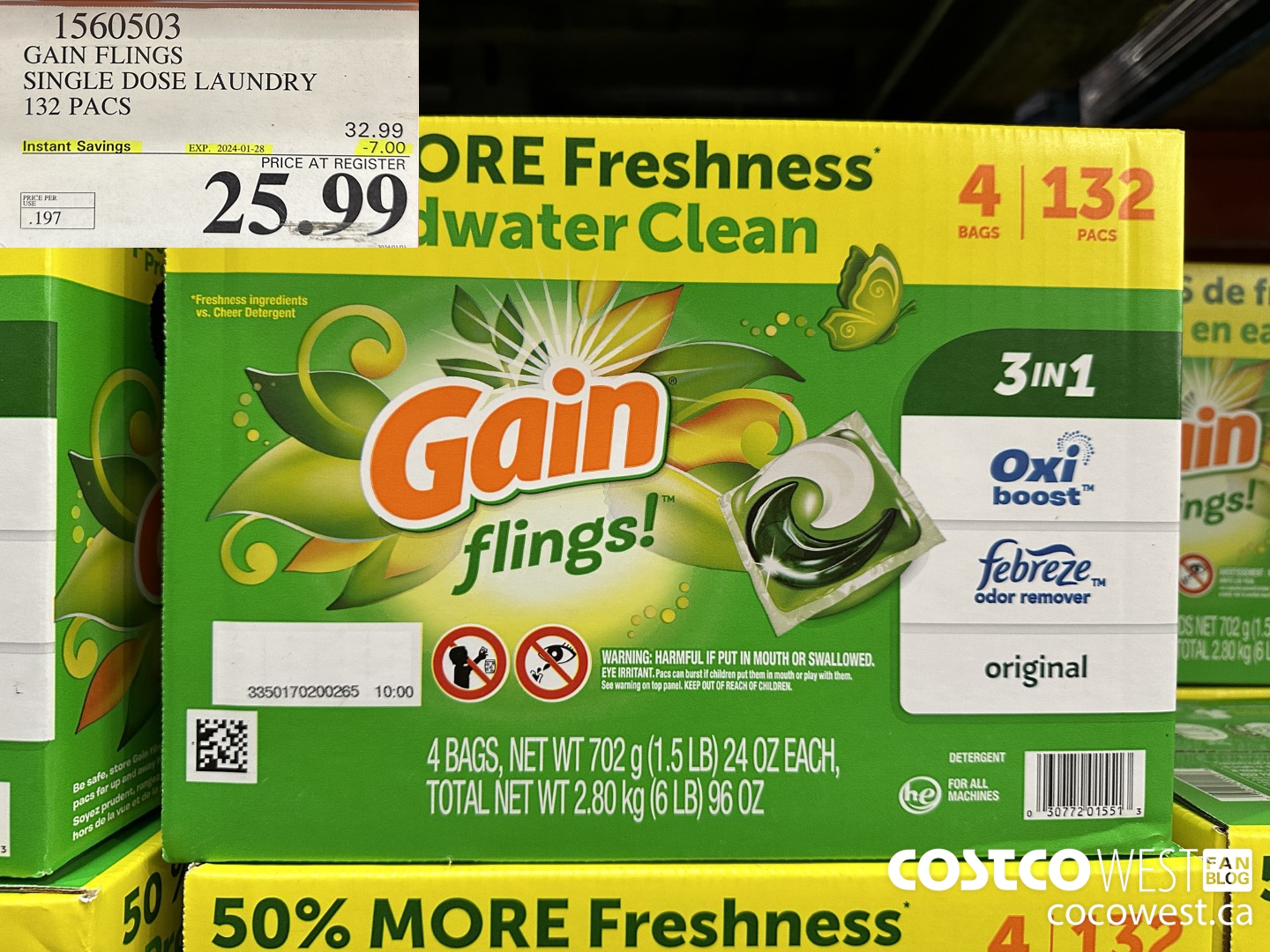 1560503 GAIN FLINGS SINGLE DOSE LAUNDRY 132 pacs ($7.00 INSTANT SAVINGS EXPIRES ON 2024-01-28) $25.99