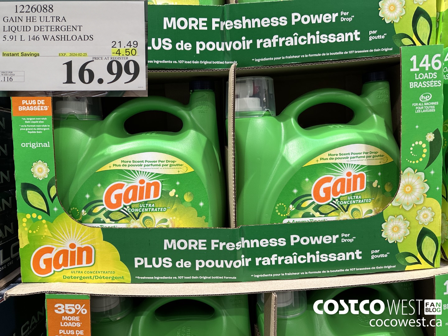 1226088 GAIN HE ULTRA LIQUID DETERGENT 5.91 L 146 WASHLOADS ($4.50 INSTANT SAVINGS EXPIRES ON 2024-02-25) $16.99