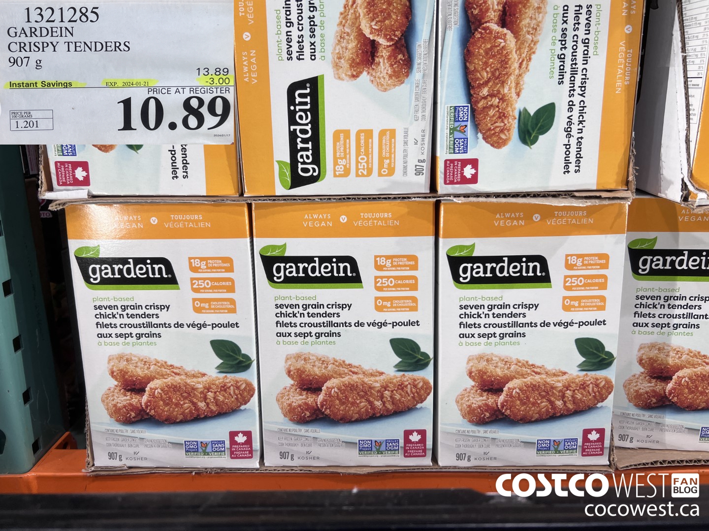 1321285 GARDEIN CRISPY TENDERS 907 g ($3.00 INSTANT SAVINGS EXPIRES ON 2024-01-21) $10.89
