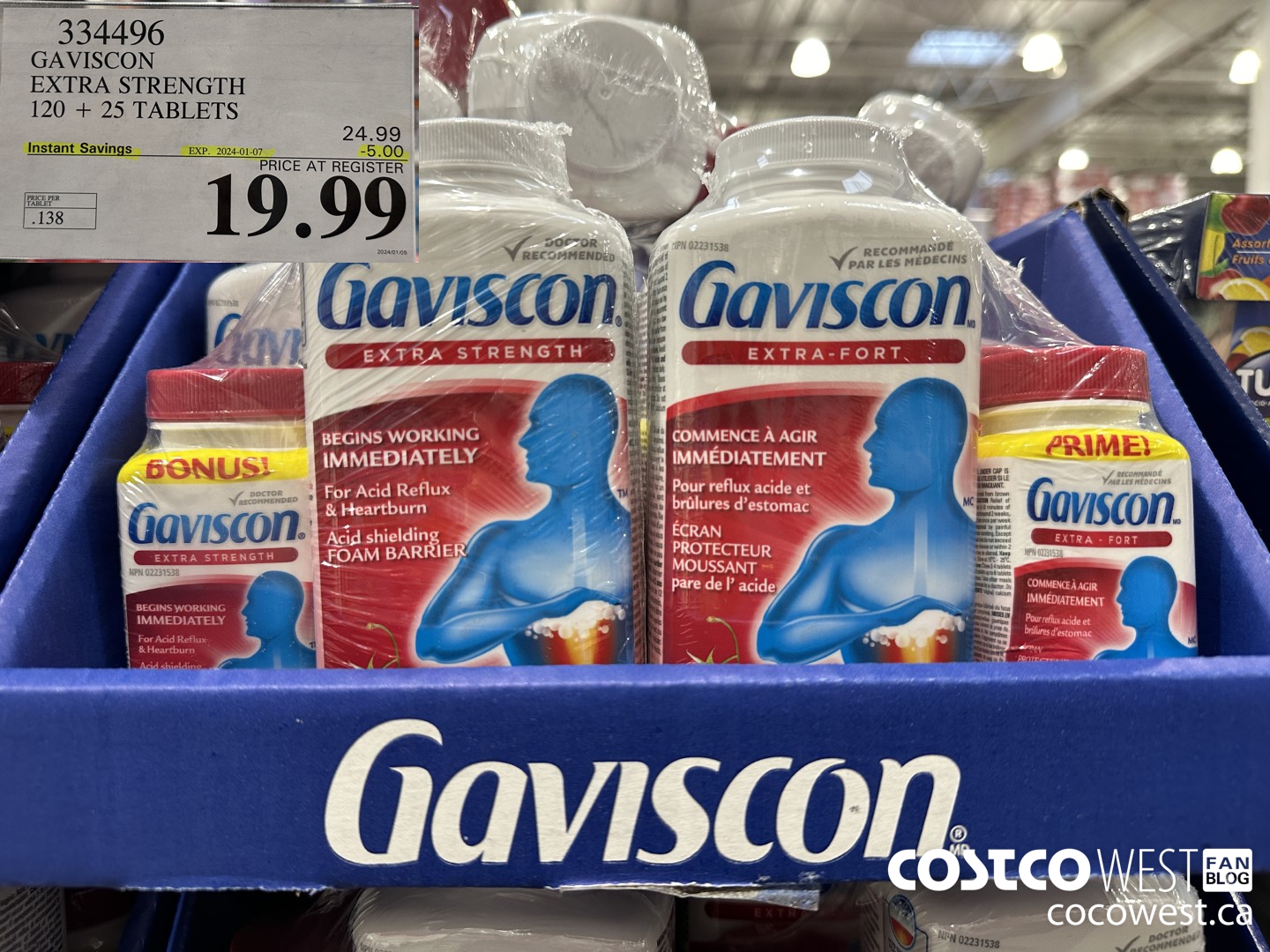 334496 GAVISCON EXTRA STRENGTH 120 + 25 TABLETS ($5.00 INSTANT SAVINGS EXPIRES ON 2024-01-07) $19.99