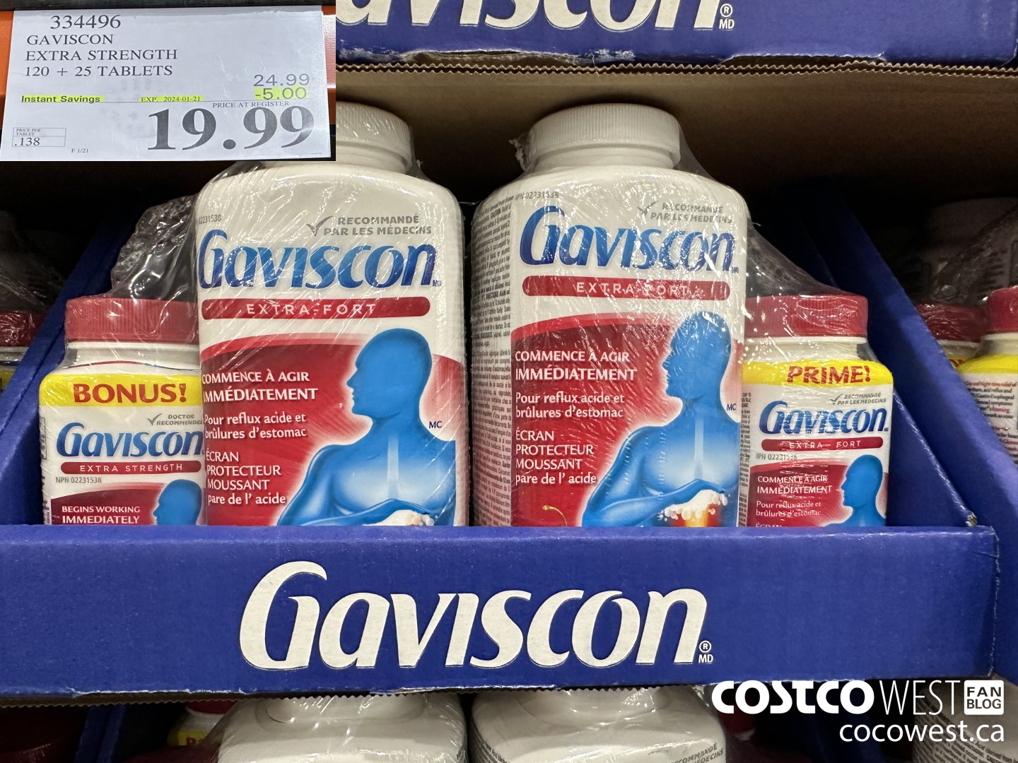 334496 GAVISCON EXTRA STRENGTH 120 + 25 TABLETS ($5.00 INSTANT SAVINGS EXPIRES ON 2024-01-21) $19.99