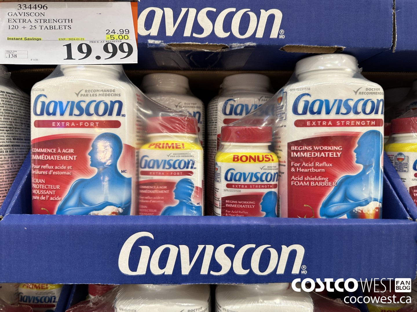 334496 GAVISCON EXTRA STRENGTH 120 + 25 TABLETS ($5.00 INSTANT SAVINGS EXPIRES ON 2024-01-21) $19.99