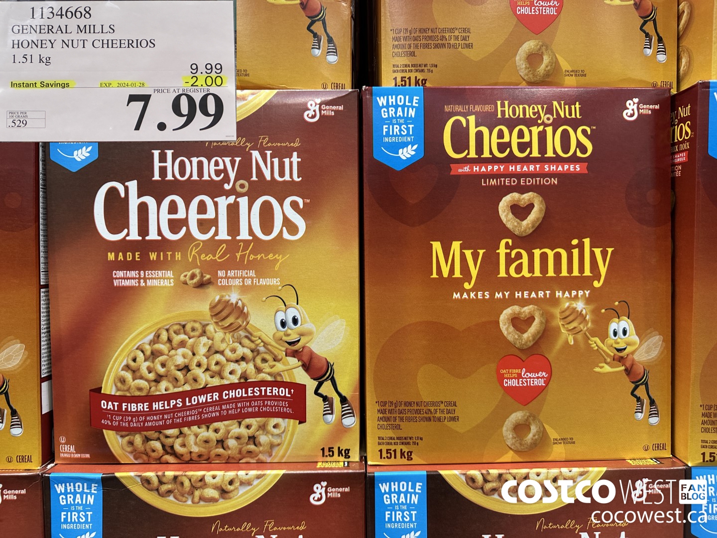 1134668 GENERAL MILLS HONEY NUT CHEERIOS 1.51 kg ($2.00 INSTANT SAVINGS EXPIRES ON 2024-01-28) $7.99