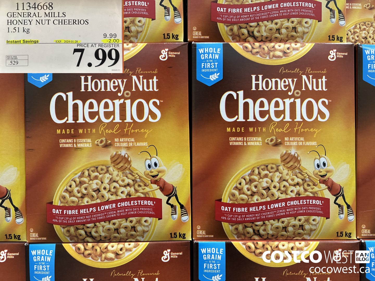 1134668 GENERAL MILLS HONEY NUT CHEERIOS 1.51 kg ($2.00 INSTANT SAVINGS EXPIRES ON 2024-01-28) $7.99