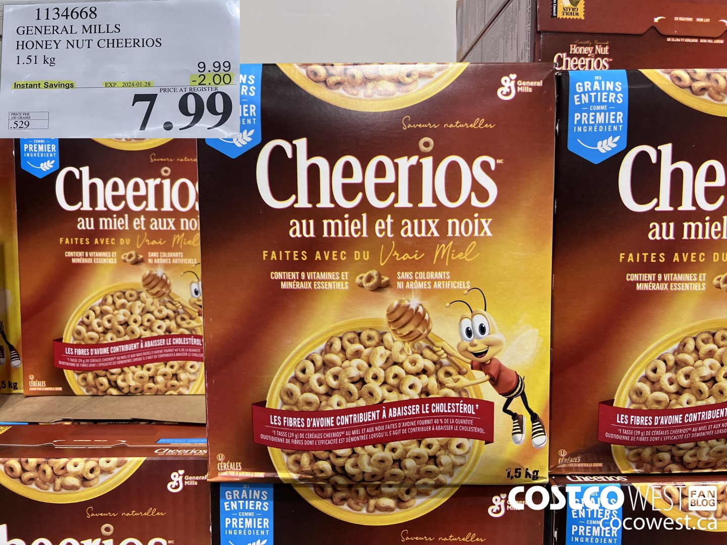 1134668 GENERAL MILLS HONEY NUT CHEERIOS 1.51 kg ($2.00 INSTANT SAVINGS EXPIRES ON 2024-01-28) $7.99