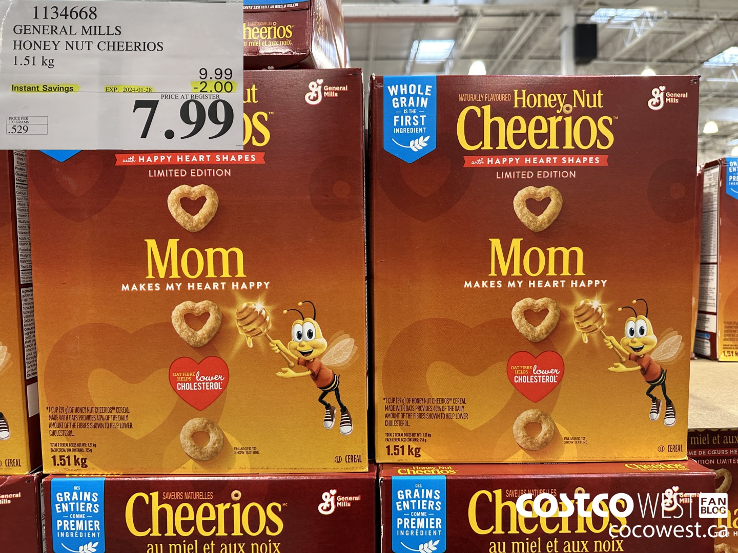 1134668 GENERAL MILLS HONEY NUT CHEERIOS 1.51 kg ($2.00 INSTANT SAVINGS EXPIRES ON 2024-01-28) $7.99