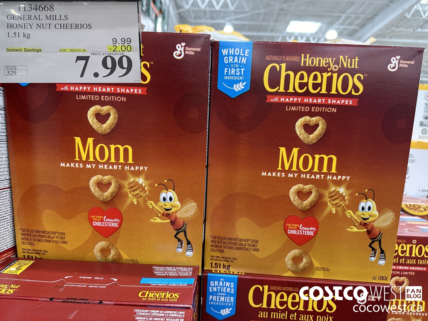 1134668 GENERAL MILLS HONEY NUT CHEERIOS 1.51 kg ($2.00 INSTANT SAVINGS EXPIRES ON 2024-01-28) $7.99