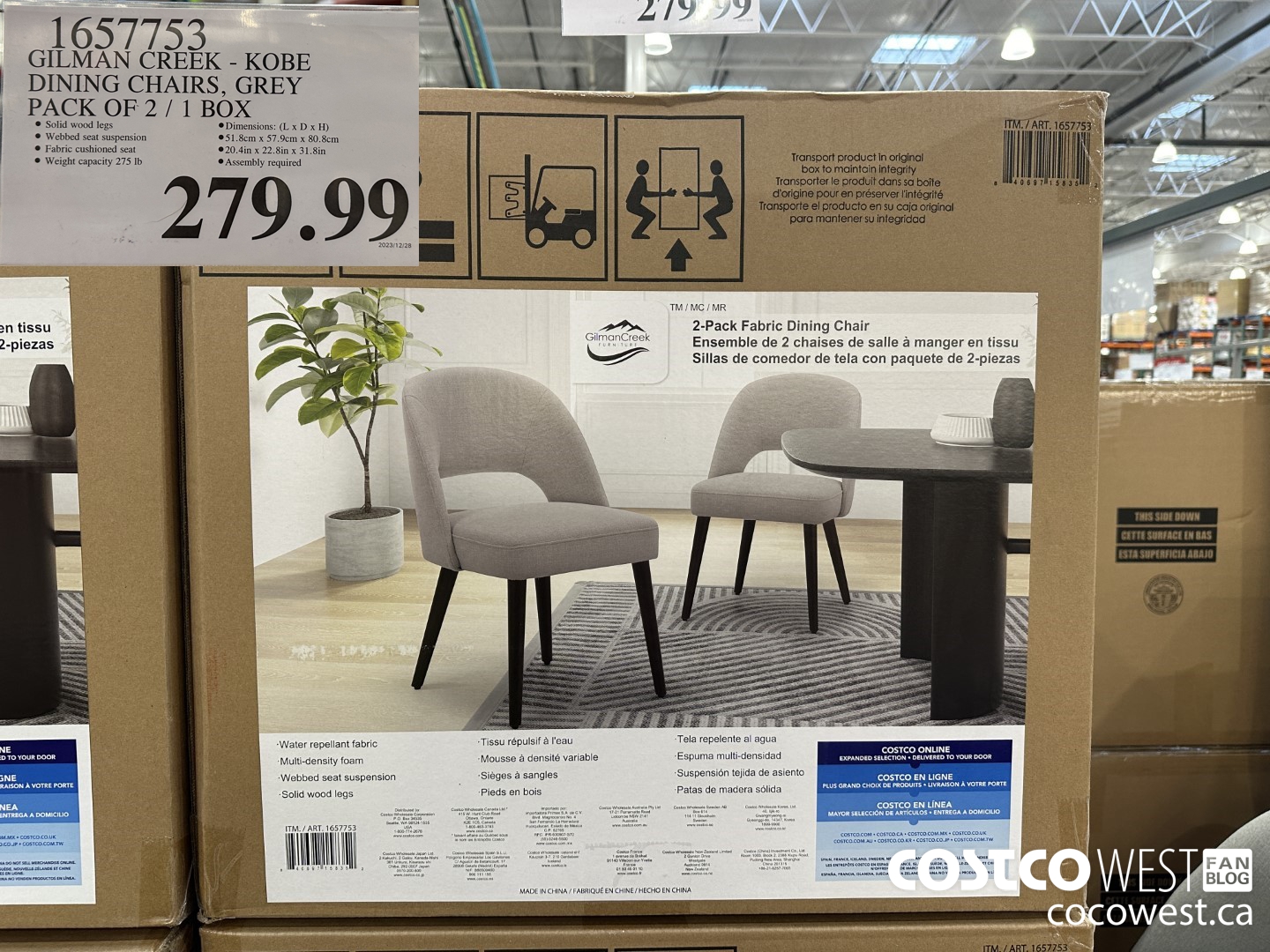 1657753 GILMAN CREEK KOBE DINING CHAIRS GREY PACK OF 2 / 1 BOX $279.99