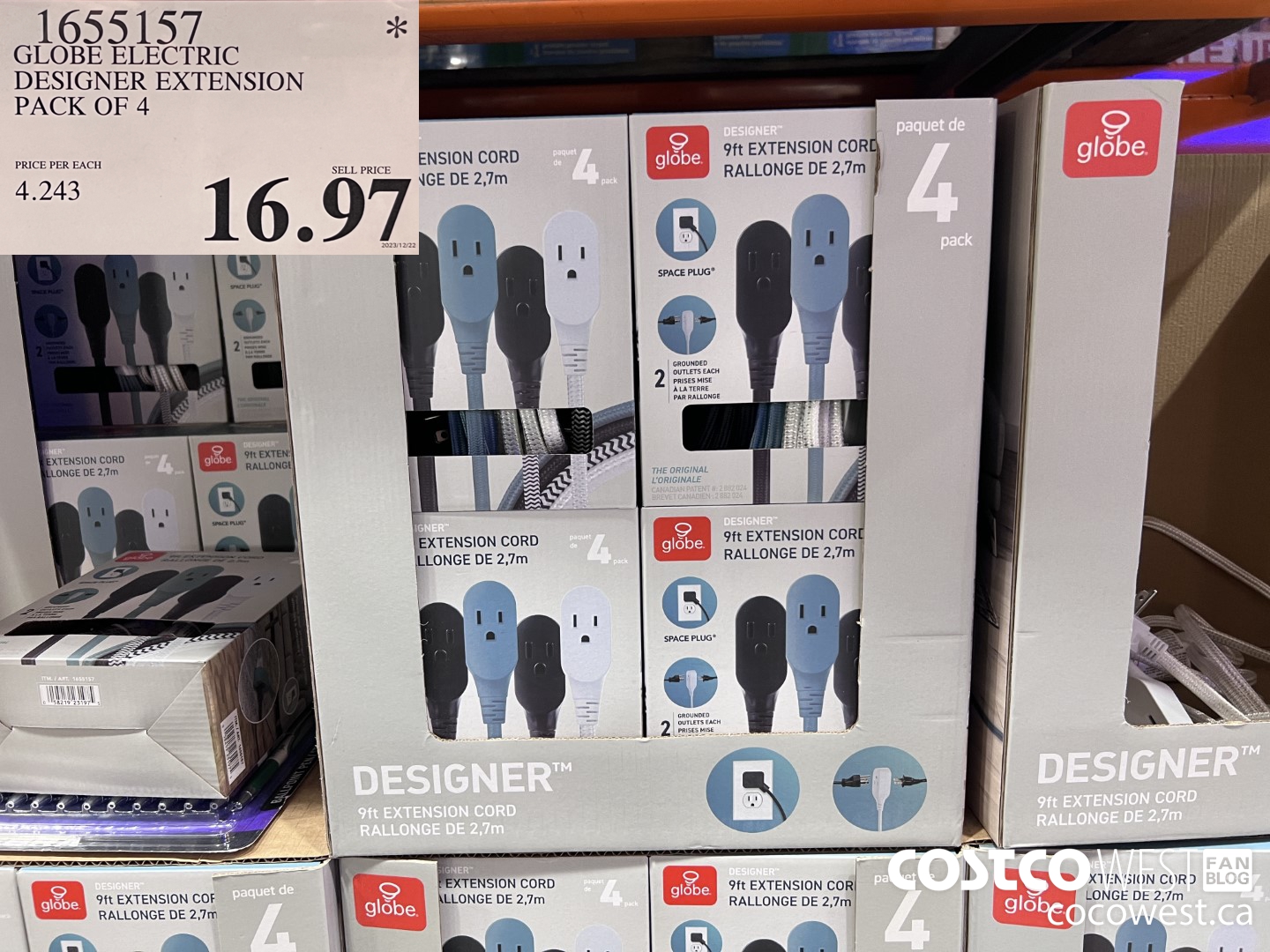 1655157 GLOBE ELECTRIC DESIGNER EXTENSION PACK OF 4 $16.97