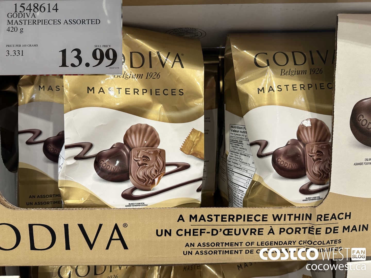 1548614 GODIVA MASTERPIECES ASSORTED 420 g $13.99