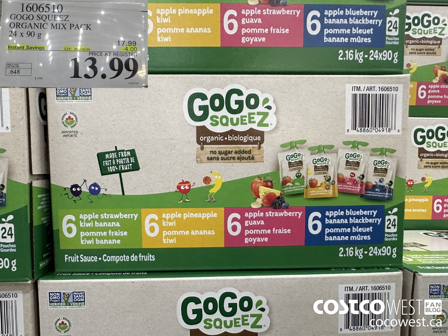 1606510 GOGO SQUEEZ ORGANIC MIX PACK 24 X 90 G ($4.00 INSTANT SAVINGS EXPIRES ON 2024-02-04) $13.99