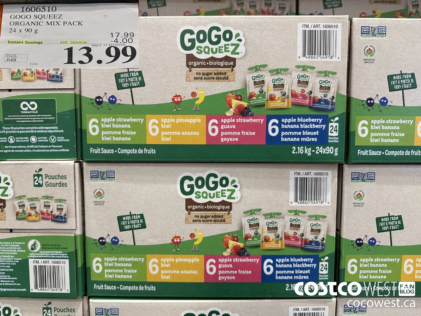 1606510 GOGO SQUEEZ ORGANIC MIX PACK 24 X 90 G ($4.00 INSTANT SAVINGS EXPIRES ON 2024-02-04) $13.99