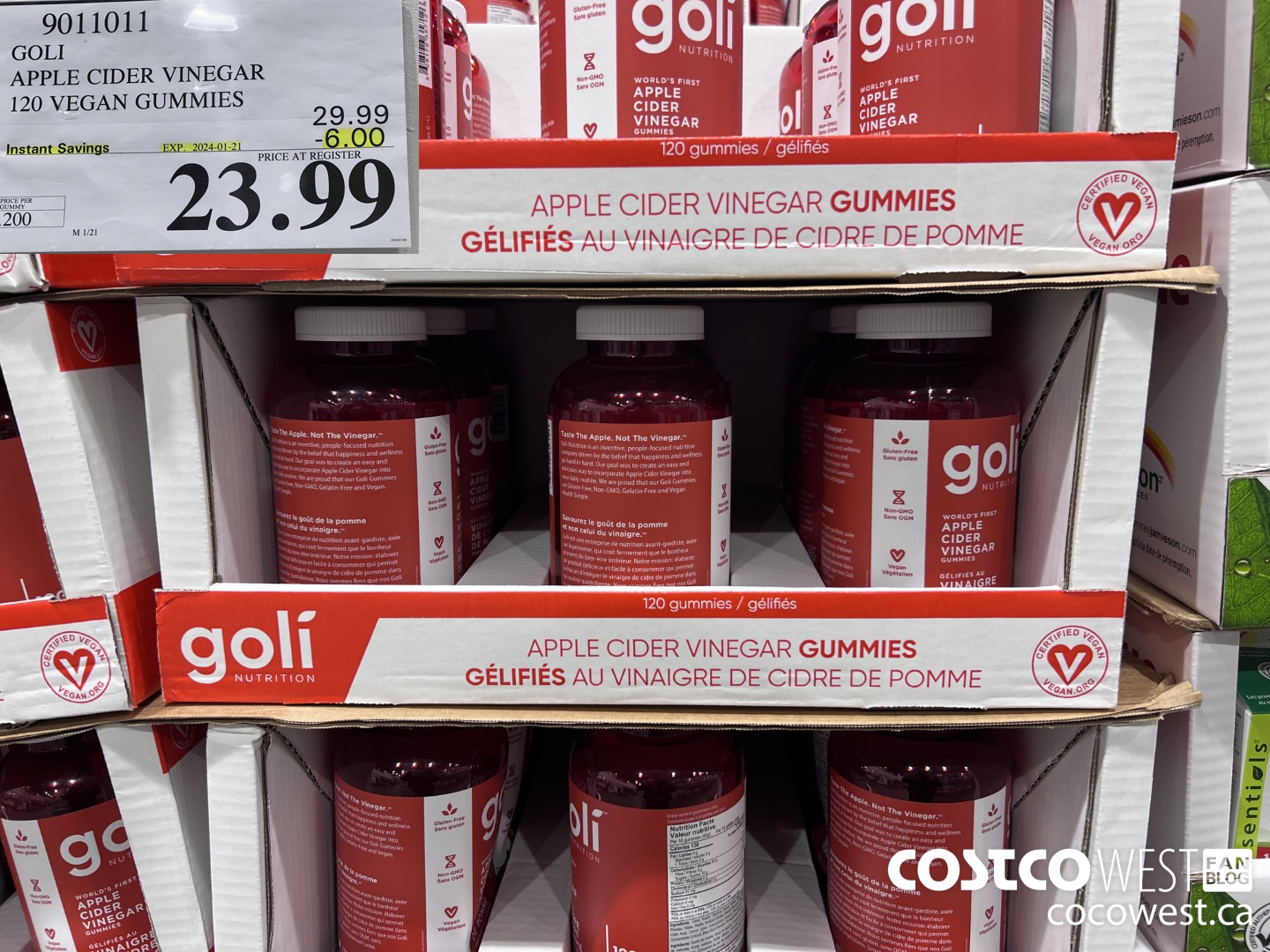 9011011 GOLI APPLE CIDER VINEGAR 120 VEGAN GUMMIES ($6.00 INSTANT SAVINGS EXPIRES ON 2024-01-21) $23.99