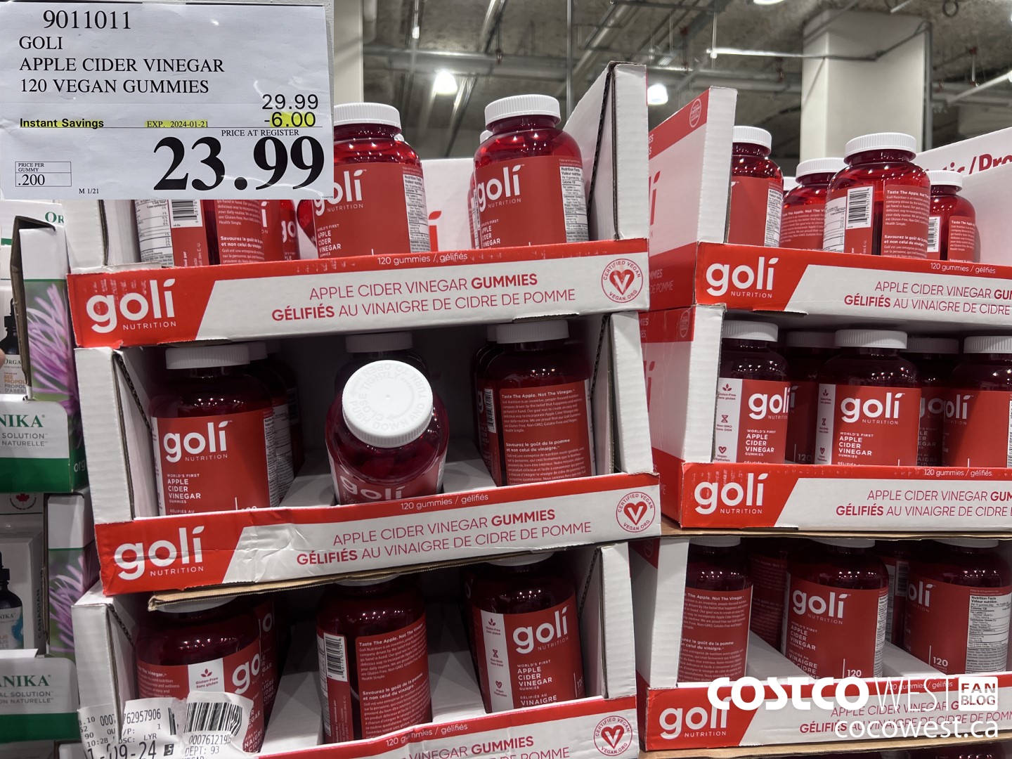 9011011 GOLI APPLE CIDER VINEGAR 120 VEGAN GUMMIES ($6.00 INSTANT SAVINGS EXPIRES ON 2024-01-21) $23.99