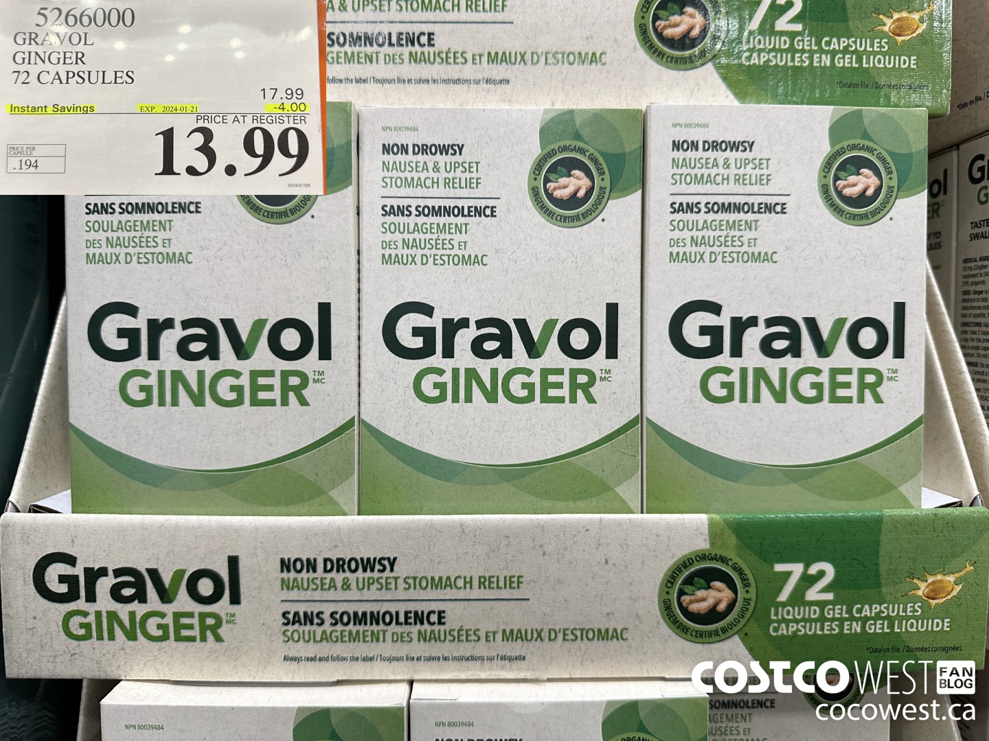 5266000 GRAVOL GINGER 72 CAPSULES ($4.00 INSTANT SAVINGS EXPIRES ON 2024-01-21) $13.99