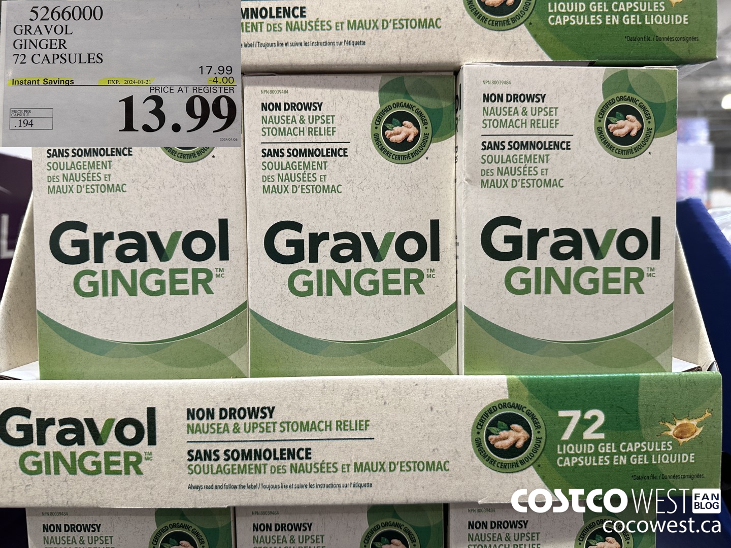 5266000 GRAVOL GINGER 72 CAPSULES ($4.00 INSTANT SAVINGS EXPIRES ON 2024-01-21) $13.99