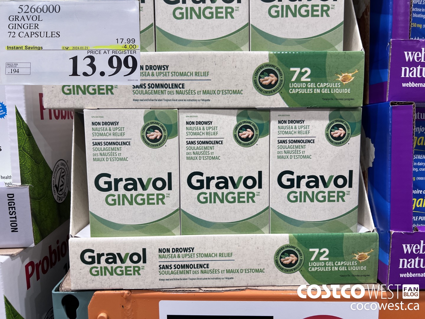 5266000 GRAVOL GINGER 72 CAPSULES ($4.00 INSTANT SAVINGS EXPIRES ON 2024-01-21) $13.99