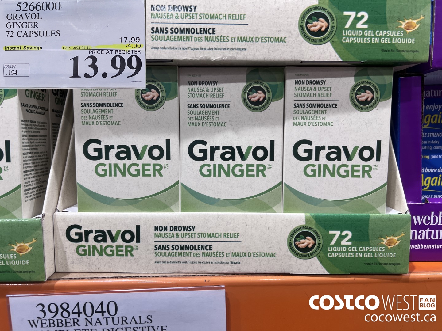 5266000 GRAVOL GINGER 72 CAPSULES ($4.00 INSTANT SAVINGS EXPIRES ON 2024-01-21) $13.99
