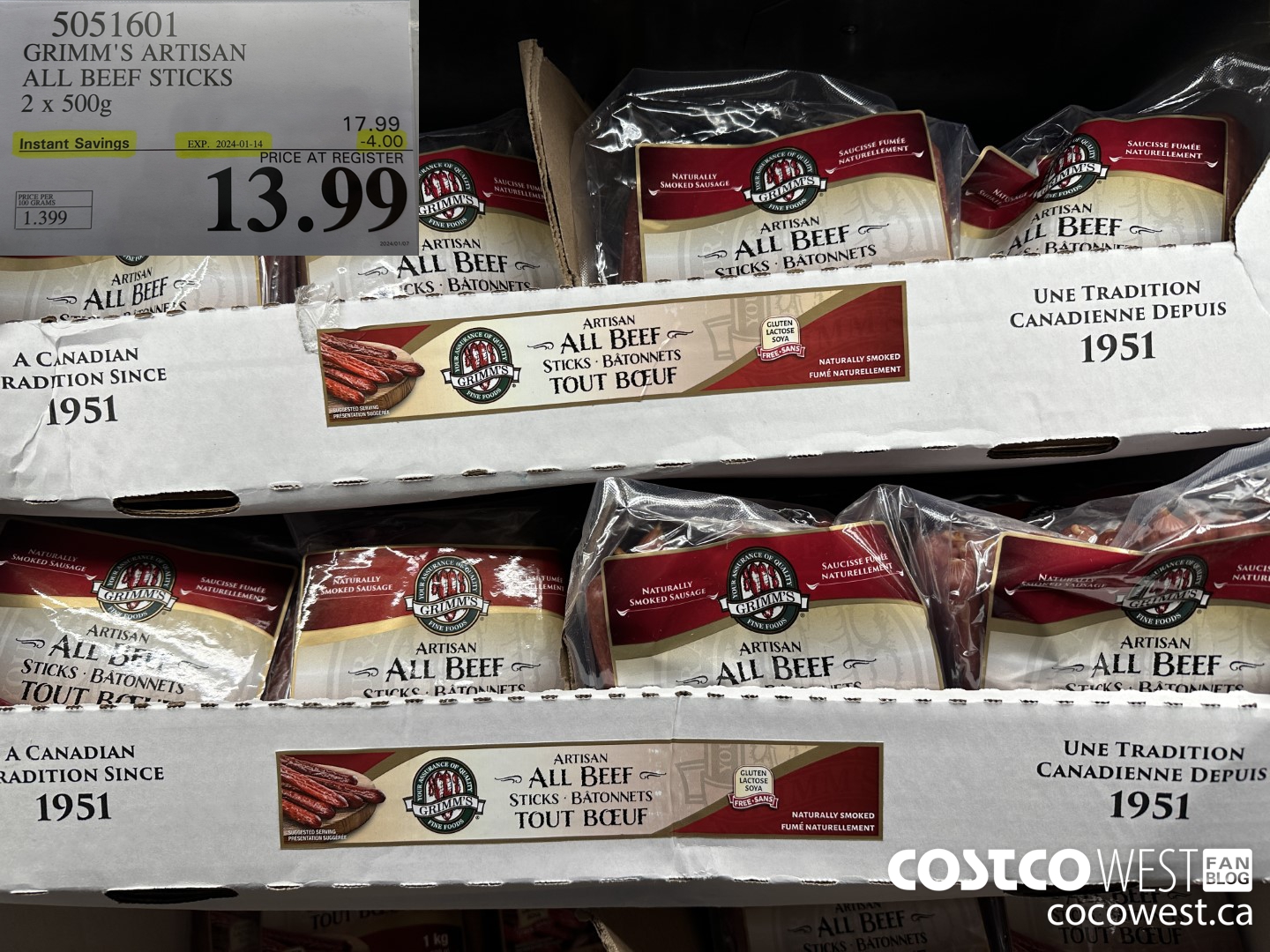 5051601 GRIMM'S ARTISAN ALL BEEF STICKS 2 x 500g ($4.00 INSTANT SAVINGS EXPIRES ON 2024-01-14) $13.99