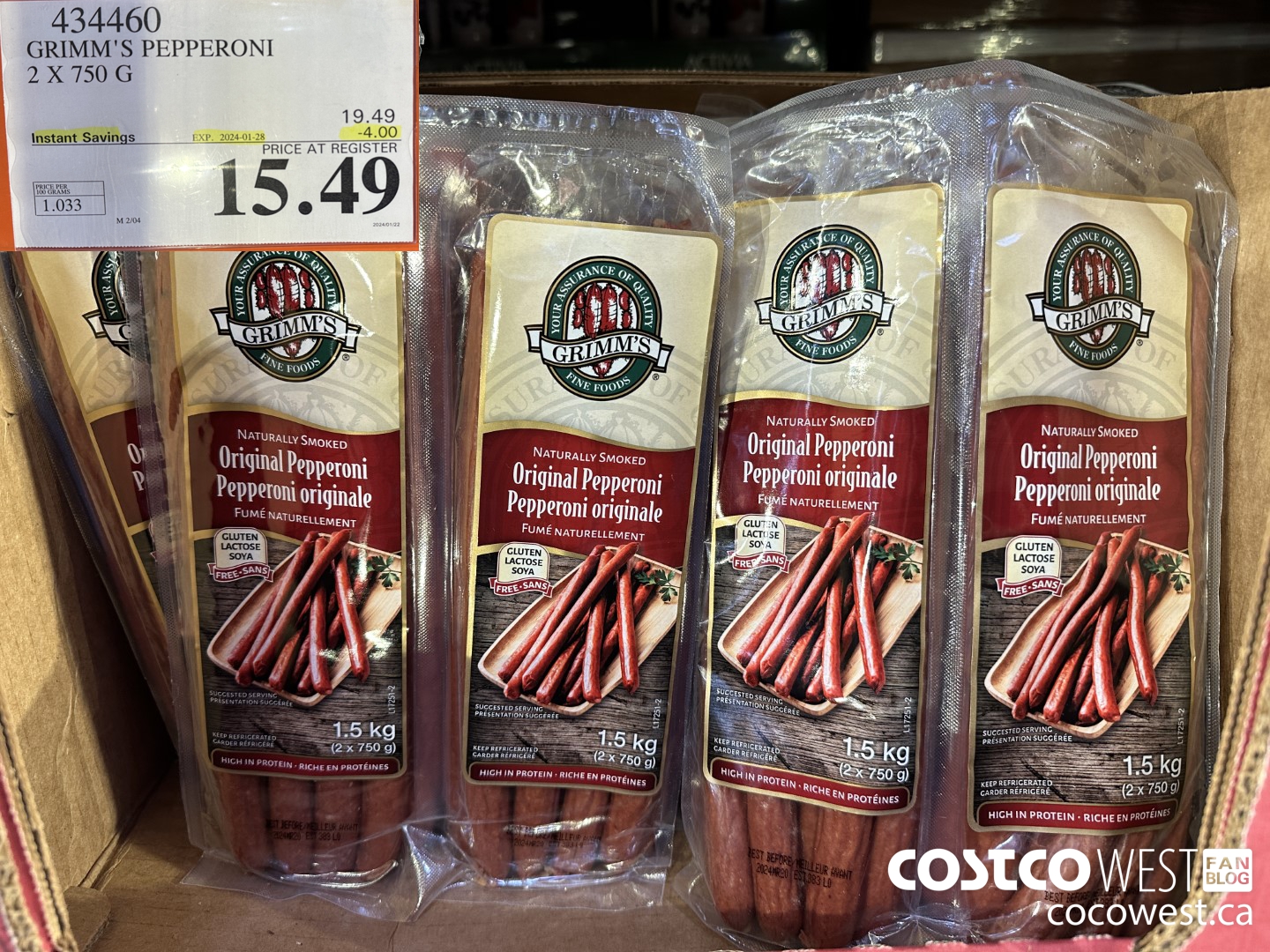 434460 GRIMM'S NATURAL FRESH PEPPERONI 2 x 750 g ($4.00 INSTANT SAVINGS EXPIRES ON 2024-01-28) $15.49