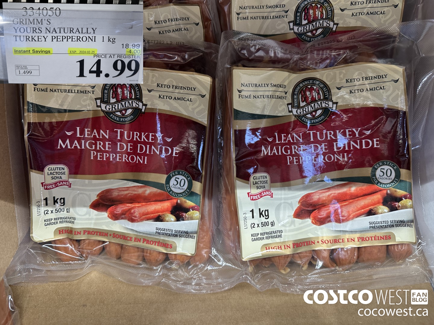 334050 GRIMM'S YOURS NATURALLY TURKEY PEPPERONI 1 kg ($4.00 INSTANT SAVINGS EXPIRES ON 2024-02-25) $14.99