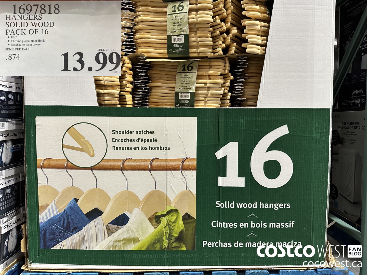 1697818 HANGERS SOLID WOOD PACK OF 16 $13.99