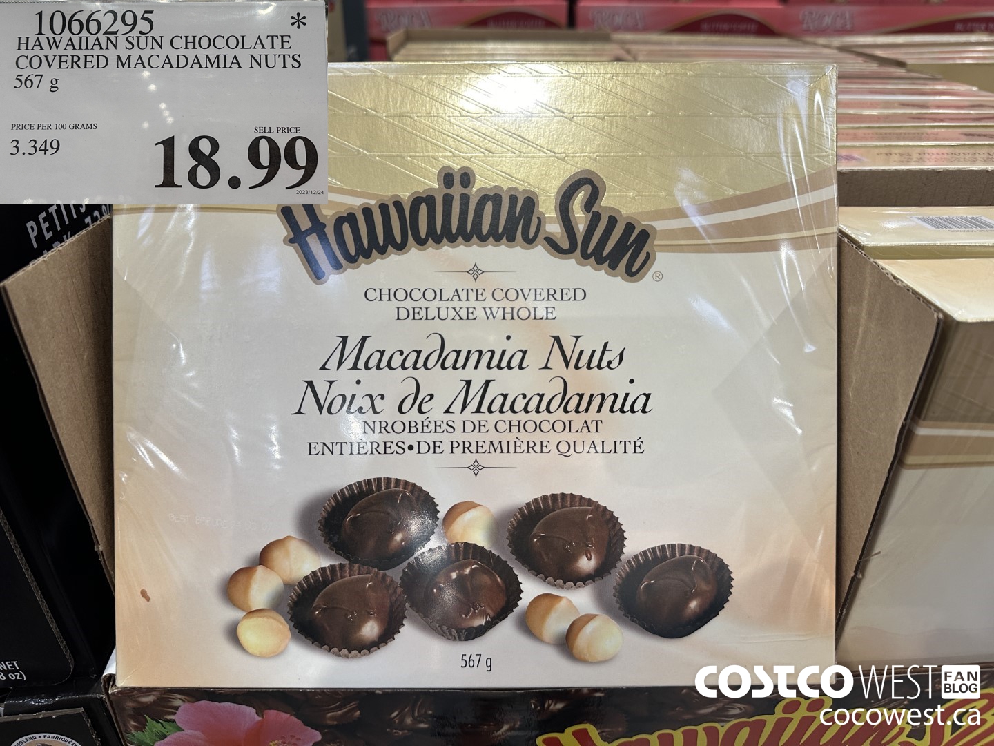 1066295 HAWAIIAN SUN CHOCOLATE COVERED MACADAMIA NUTS 567 g $18.99