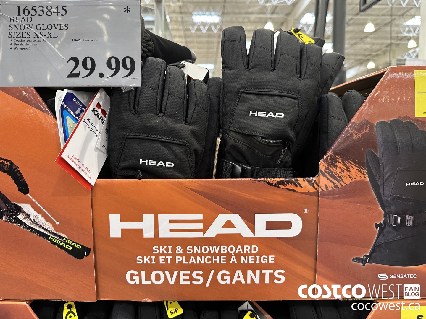 1653845 HEAD SNOW GLOVES SIZES XS-XL $29.99