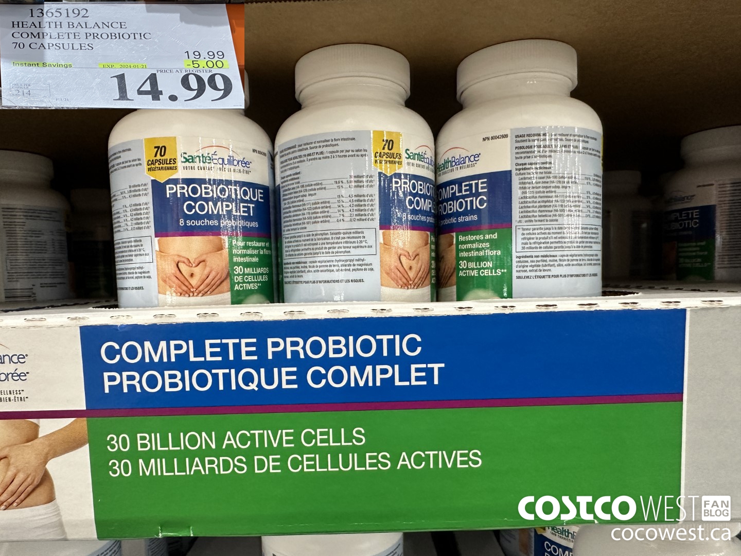 1365192 HEALTH BALANCE COMPLETE PROBIOTIC 70 CAPSULES ($5.00 INSTANT SAVINGS EXPIRES ON 2024-01-21) $14.99