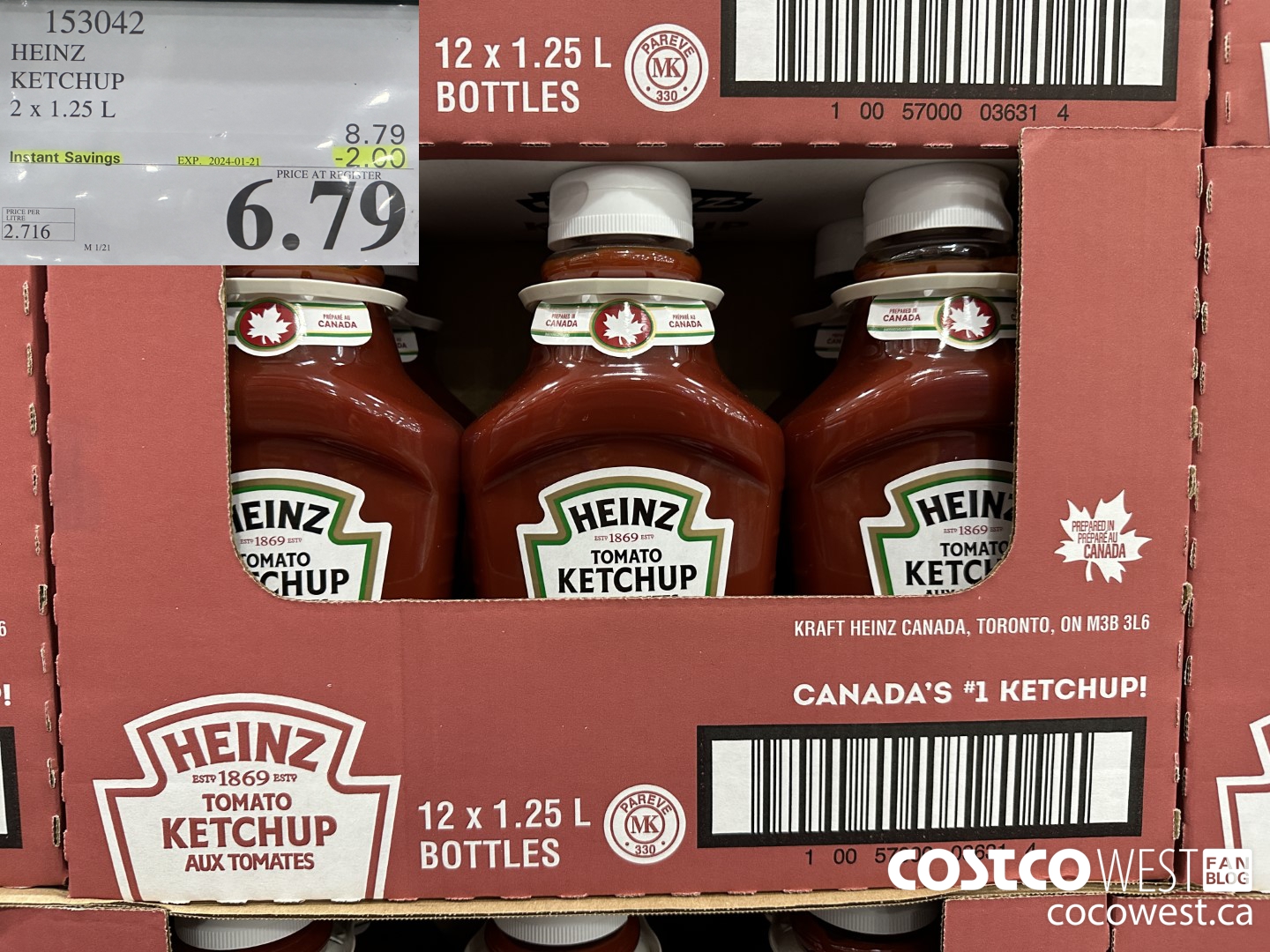153042 HEINZ KETCHUP 2 x 1.25 L ($2.00 INSTANT SAVINGS EXPIRES ON 2024-01-21) $6.79