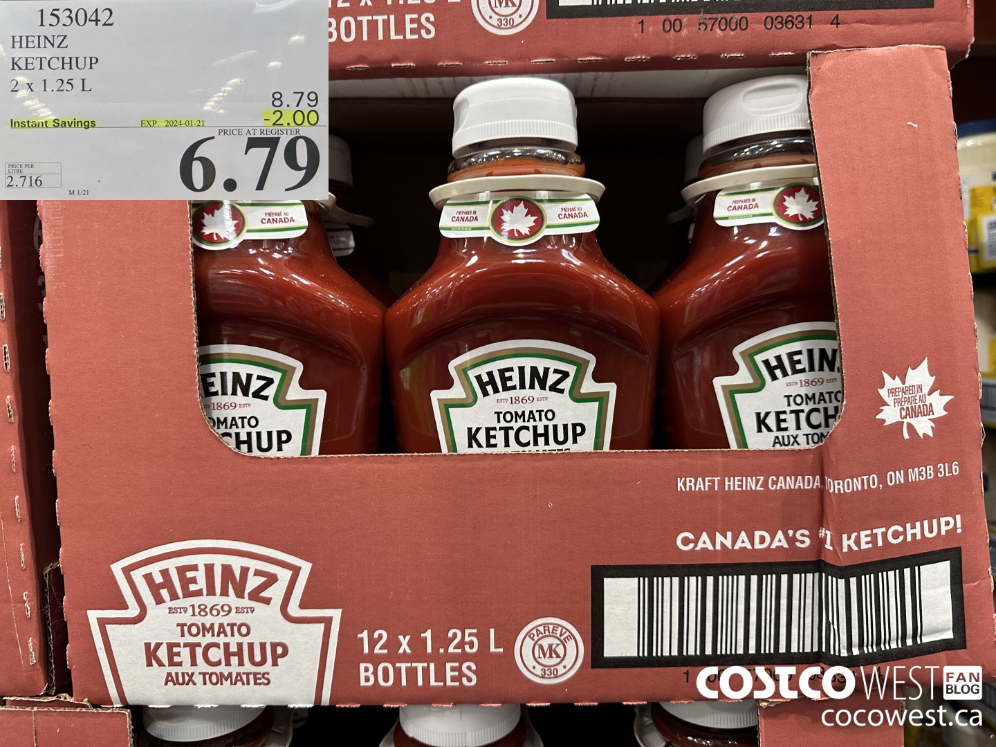 153042 HEINZ KETCHUP 2 x 1.25 L ($2.00 INSTANT SAVINGS EXPIRES ON 2024-01-21) $6.79